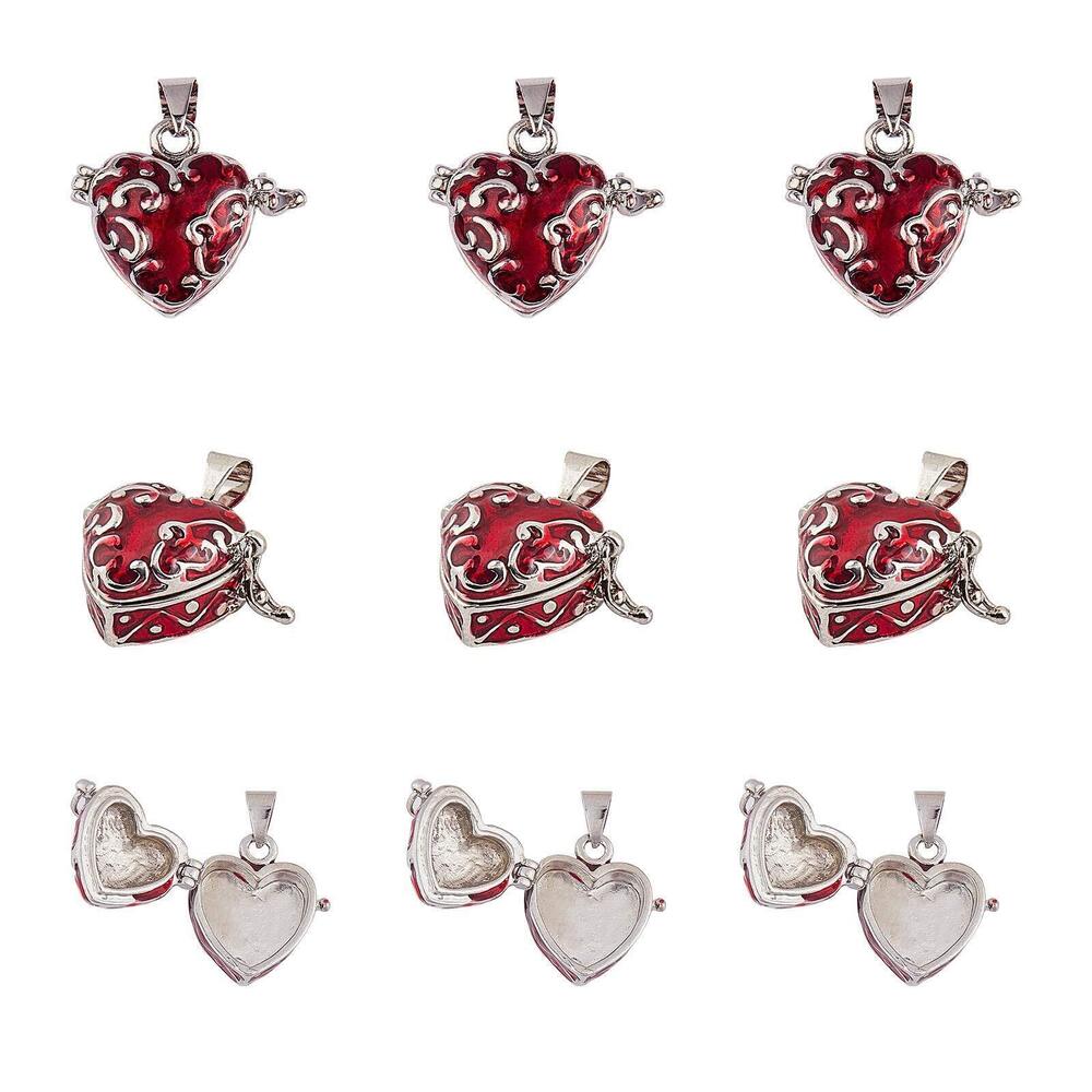 3695 10pcs Heart Brass Enamel Prayer Box Pendants Charms Locket Box